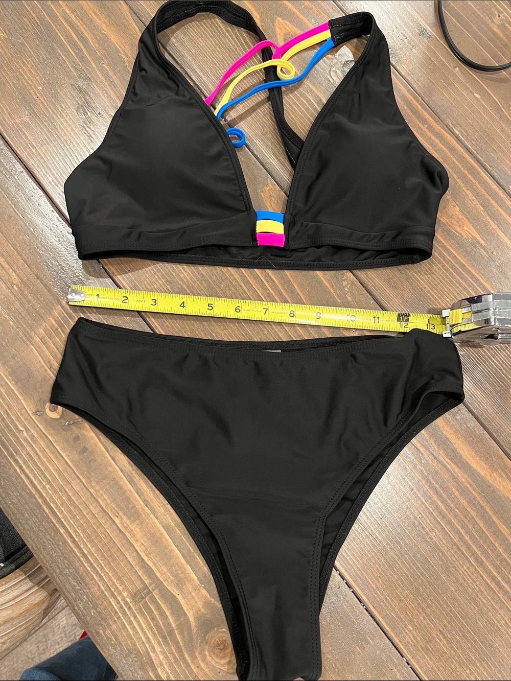 Black Women's Two-Piece Bikini with Color-Accent Straps
